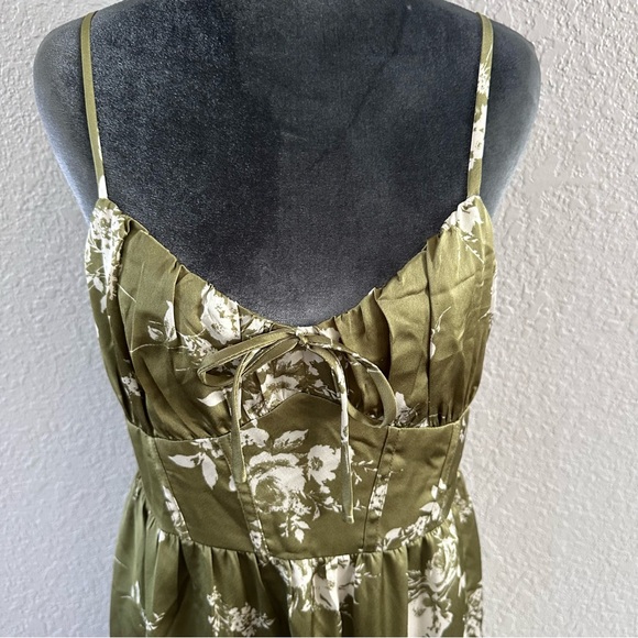 Inspired Hearts Olive Green Floral Maxi Slip Dress XL - Picture 2 of 8